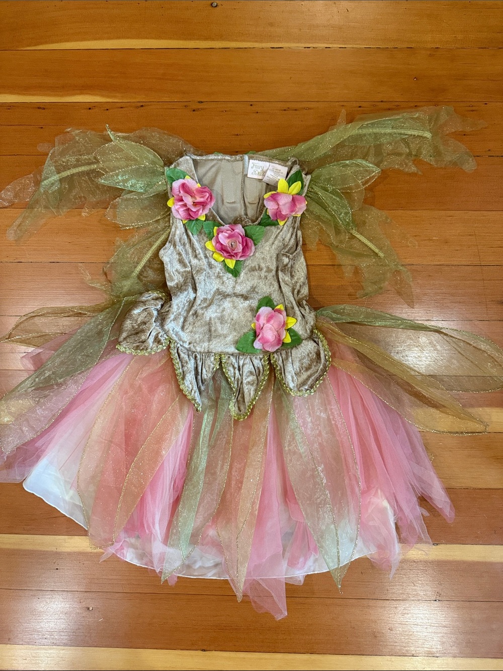 Fairy Dust tutu dress featuring a beige velvet bodice and removable wings